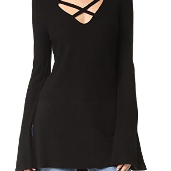 Free People Criss Cross Knit Tunic Top Black - Picture 2 of 6